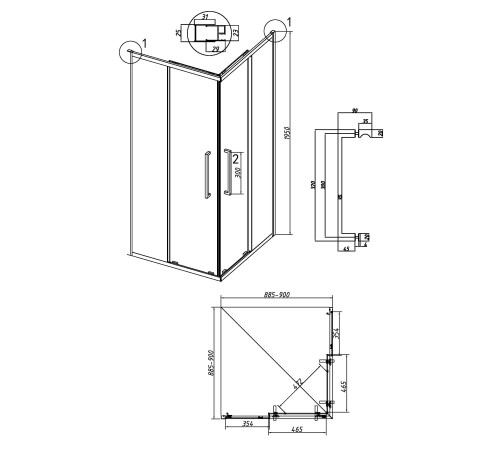 Душевое ограждение Grossman Cosmo 300.K33.02.9090.10.02 (90х90х195) квадрат,раздвижная,хром,стекло шиншилла