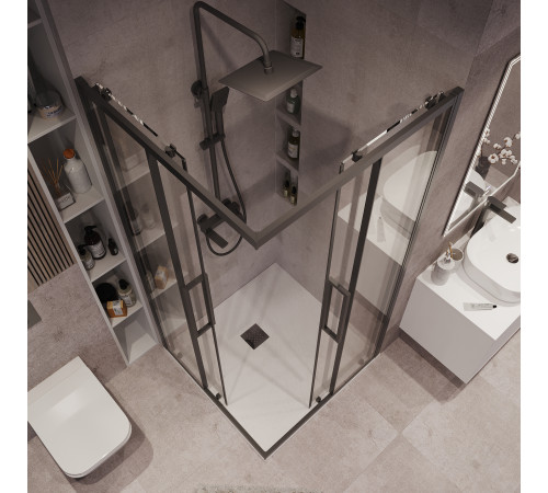 Душевое ограждение Grossman Cosmo 300.K33.02.8080.21.00 (80х80х195) квадрат,раздвижная,черный матовый,стекло прозрачное