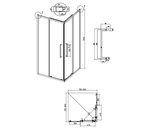 Душевое ограждение Grossman Cosmo 300.K33.02.8080.21.02 (80х80х195) квадрат,раздвижная,черный матовый,стекло шиншилла