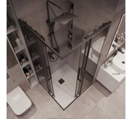 Душевое ограждение Grossman Cosmo 300.K33.02.9090.21.10 (90х90х195) квадрат,раздвижная,черный матовый,стекло тонированное
