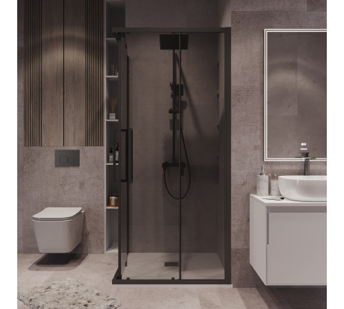 Душевое ограждение Grossman Cosmo 300.K33.02.9090.21.10 (90х90х195) квадрат,раздвижная,черный матовый,стекло тонированное