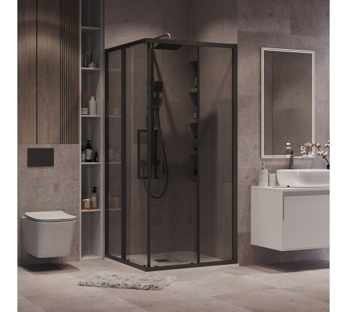 Душевое ограждение Grossman Cosmo 300.K33.02.9090.21.10 (90х90х195) квадрат,раздвижная,черный матовый,стекло тонированное