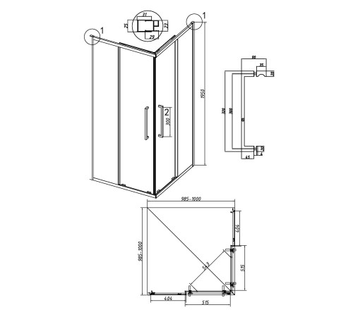 Душевое ограждение Grossman Cosmo 300.K33.02.1010.21.10 (100х100х195) квадрат,раздвижная,черный матовый,стекло тонированное