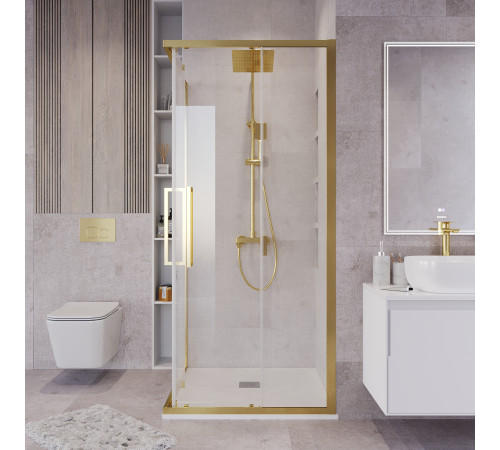 Душевое ограждение Grossman Cosmo 300.K33.02.8080.32.00 (80х80х195) квадрат,раздвижная,золото сатин,стекло прозрачное