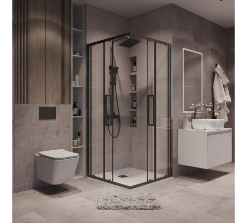 Душевое ограждение Grossman Cosmo 300.K33.02.8080.42.00 (80х80х195) квадрат,раздвижная,графит сатин,стекло прозрачное