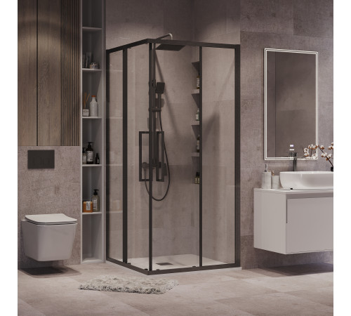 Душевое ограждение Grossman Cosmo 300.K33.02.8080.42.00 (80х80х195) квадрат,раздвижная,графит сатин,стекло прозрачное