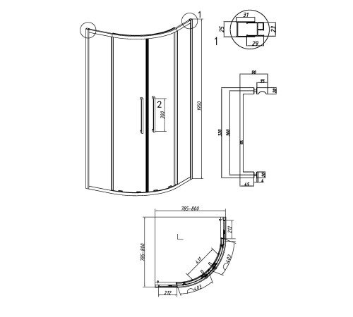 Душевое ограждение Grossman Cosmo 301.K33.02.8080.10.00 (80х80х195) четверть круга,раздвижная,хром,стекло прозрачное