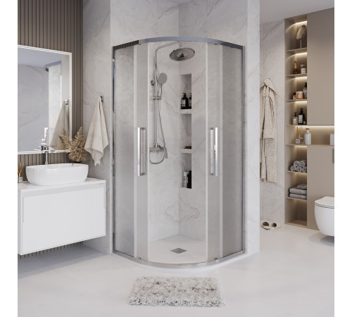 Душевое ограждение Grossman Cosmo 301.K33.02.8080.10.02 (80х80х195) четверть круга,раздвижная,хром,стекло шиншилла