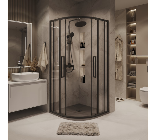 Душевое ограждение Grossman Cosmo 301.K33.02.9090.21.00 (90х90х195) четверть круга,раздвижная,черный матовый,стекло прозрачное