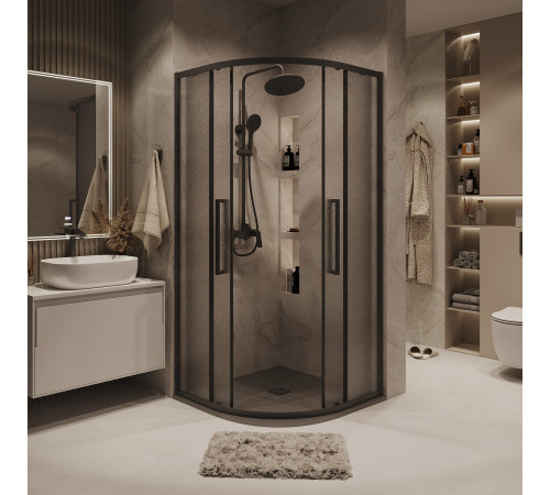 Душевое ограждение Grossman Cosmo 300.K33.02.9090.21.02 (90х90х195) квадрат,раздвижная,черный матовый,стекло шиншилла