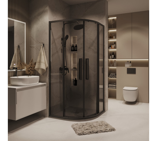 Душевое ограждение Grossman Cosmo 301.K33.02.9090.21.10 (90х90х195) четверть круга,раздвижная,черный матовый,стекло тонированное