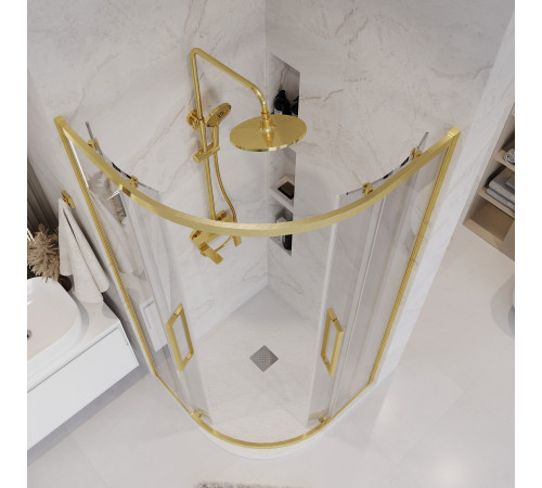 Душевое ограждение Grossman Cosmo 301.K33.02.1010.32.00 (100х100х195) четверть круга,раздвижная,золото сатин,стекло прозрачное