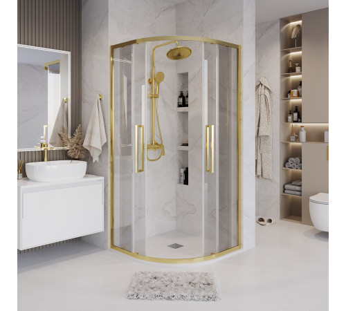 Душевое ограждение Grossman Cosmo 301.K33.02.1010.32.00 (100х100х195) четверть круга,раздвижная,золото сатин,стекло прозрачное