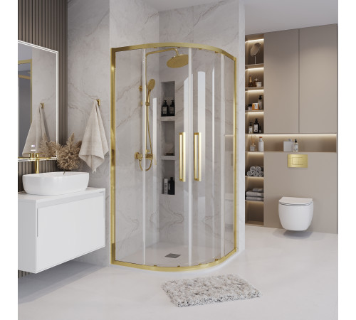Душевое ограждение Grossman Cosmo 301.K33.02.1010.32.00 (100х100х195) четверть круга,раздвижная,золото сатин,стекло прозрачное