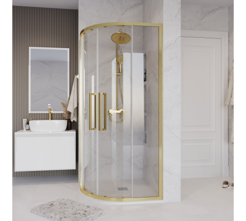 Душевое ограждение Grossman Cosmo 301.K33.02.1010.32.00 (100х100х195) четверть круга,раздвижная,золото сатин,стекло прозрачное