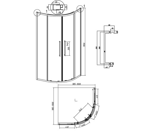 Душевое ограждение Grossman Cosmo 301.K33.02.1010.42.00 (100х100х195) четверть круга,раздвижная,графит сатин,стекло прозрачное