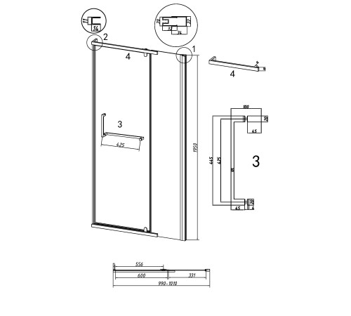 Дверь в нишу Grossman Pragma 100.K33.03.100.42.00 (100х195) графит сатин,стекло прозрачное,распашная