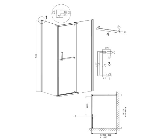 Душевое ограждение Grossman Pragma 100.K33.03.110.10.00-200.K33.03.100.10.00 (110х100х195) раздвижная,хром,стекло прозрачное
