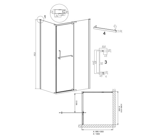 Душевое ограждение Grossman Pragma 100.K33.03.100.10.02-200.K33.03.100.10.02 (100х100х195) раздвижная(левая),хром,стекло шиншилла