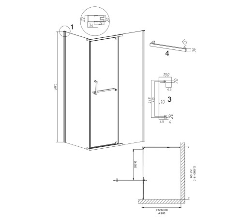 Душевое ограждение Grossman Pragma 100.K33.03.110.10.02-200.K33.03.90.10.02 (110х90х195) распашная(левая),хром,стекло шиншилла