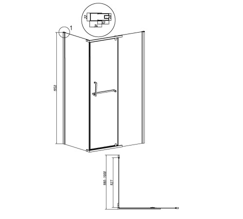Боковая стенка Grossman Pragma 200.K33.03.100.21.00 (100х195) черный матовый,стекло прозрачное