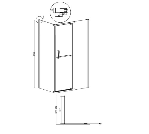 Боковая стенка Grossman Pragma 200.K33.03.80.21.00 (80х195) черный матовый,стекло прозрачное