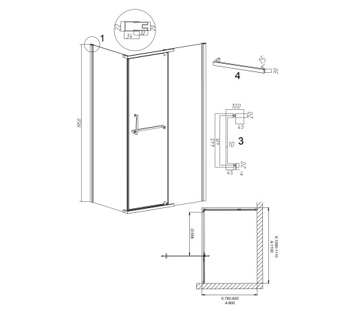 Душевое ограждение Grossman Pragma 100.K33.03.110.32.00-200.K33.03.80.32.00 (110х80х195) распашная,золото сатин,стекло прозрачное