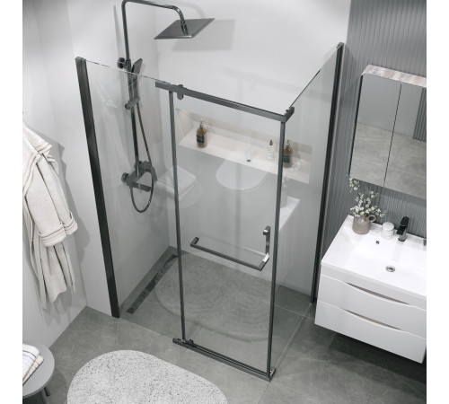 Боковая стенка Grossman Pragma 200.K33.03.100.42.00 (100х195) графит сатин,стекло прозрачное