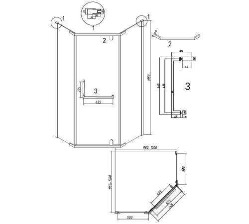Душевое ограждение Grossman Pragma 302.K33.03.1010.10.02 (100х100х195) трапеция,распашная,хром,стекло шиншилла