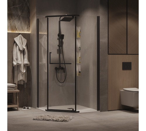 Душевое ограждение Grossman Pragma 302.K33.03.1010.21.00 (100х100х195) трапеция,распашная,черный матовый,стекло прозрачное