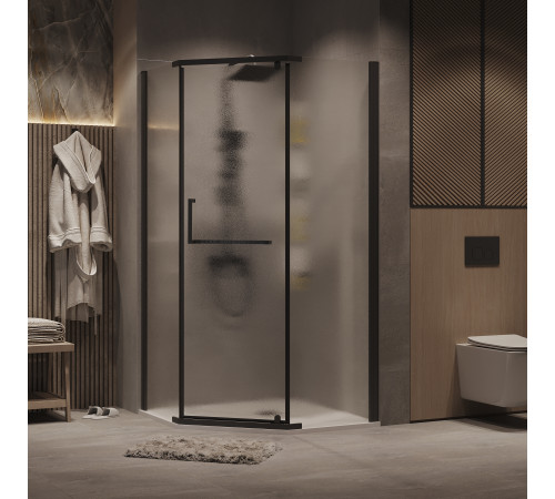 Душевое ограждение Grossman Pragma 302.K33.03.1010.21.02 (100х100х195) трапеция,распашная,черный матовый,стекло шиншилла