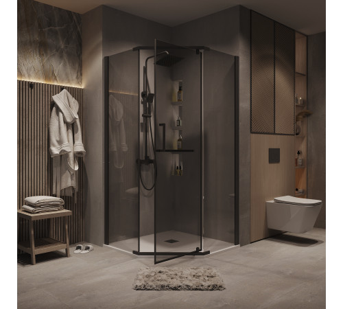 Душевое ограждение Grossman Pragma 302.K33.03.1010.21.10 (100х100х195) трапеция,распашная,черный матовый,стекло тонированное