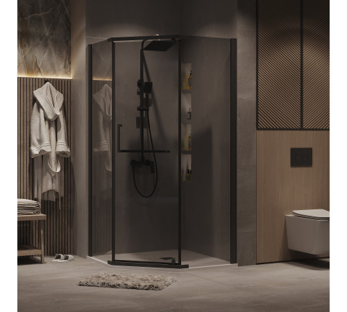 Душевое ограждение Grossman Pragma 302.K33.03.1010.21.10 (100х100х195) трапеция,распашная,черный матовый,стекло тонированное