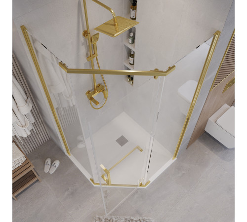 Душевое ограждение Grossman Pragma 302.K33.03.1010.32.00 (100х100х195) трапеция,распашная,золото сатин,стекло прозрачное