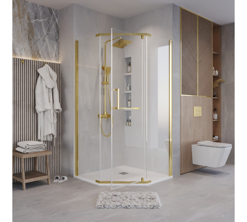 Душевое ограждение Grossman Pragma 302.K33.03.1010.32.00 (100х100х195) трапеция,распашная,золото сатин,стекло прозрачное