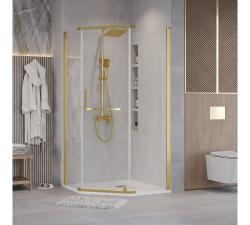 Душевое ограждение Grossman Pragma 302.K33.03.1010.32.00 (100х100х195) трапеция,распашная,золото сатин,стекло прозрачное