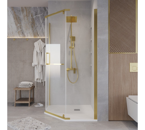 Душевое ограждение Grossman Pragma 302.K33.03.1010.32.00 (100х100х195) трапеция,распашная,золото сатин,стекло прозрачное