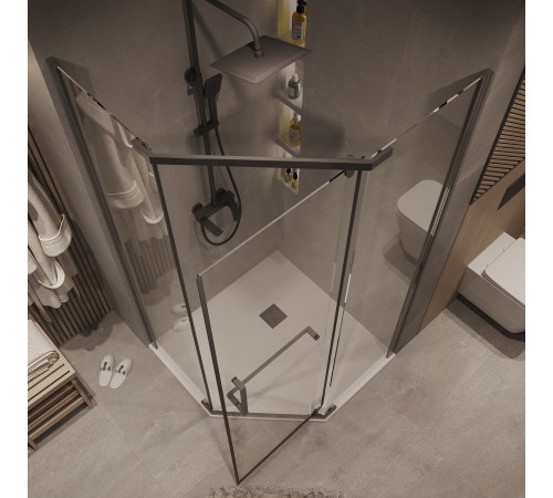 Душевое ограждение Grossman Pragma 302.K33.03.9090.42.00 (90х90х195) трапеция,распашная,графит сатин,стекло прозрачное