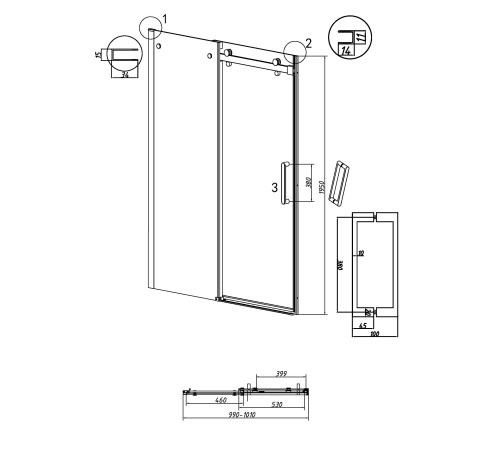 Дверь в нишу Grossman Classic 100.K33.04.100.21.00 (100х195) черный матовый,стекло прозрачное,раздвижная