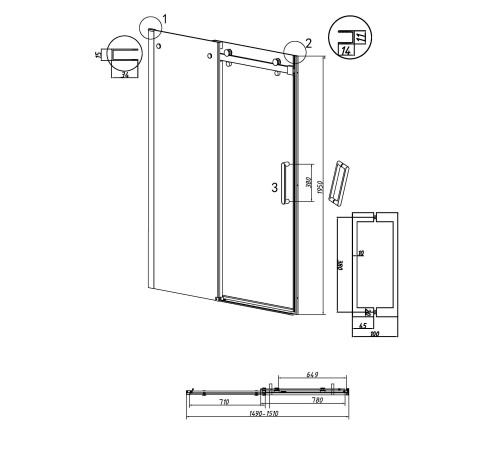 Дверь в нишу Grossman Classic 100.K33.04.150.42.00 (150х195) графит сатин,стекло прозрачное,раздвижная