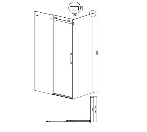 Боковая стенка Grossman Classic 200.K33.04.70.21.00 (70х195) черный матовый,стекло прозрачное