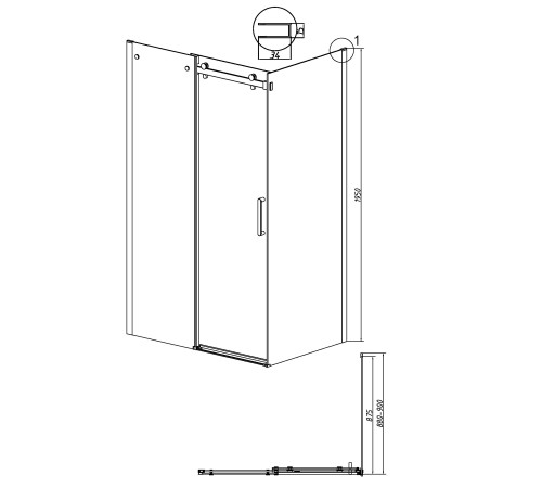 Боковая стенка Grossman Classic 200.K33.04.90.21.00 (90х195) черный матовый,стекло прозрачное