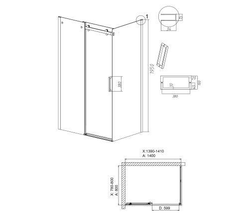 Душевое ограждение Grossman Classic 100.K33.04.140.32.00-200.K33.04.80.32.00 (140х80х195) раздвижная,золото сатин,стекло прозрачное