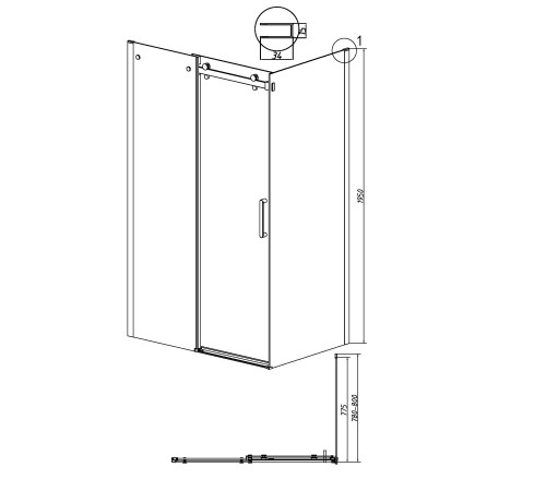 Боковая стенка Grossman Classic 200.K33.04.80.42.00 (80х195) графит сатин,стекло прозрачное