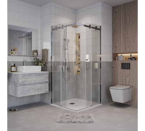 Душевое ограждение Grossman Classic 300.K33.04.8080.10.00 (80х80х195) квадрат,раздвижная,хром,стекло прозрачное