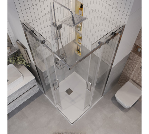 Душевое ограждение Grossman Classic 300.K33.04.8080.10.00 (80х80х195) квадрат,раздвижная,хром,стекло прозрачное