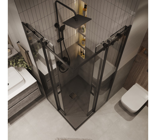 Душевое ограждение Grossman Classic 300.K33.04.9090.21.00 (90х90х195) квадрат,раздвижная,черный матовый,стекло прозрачное
