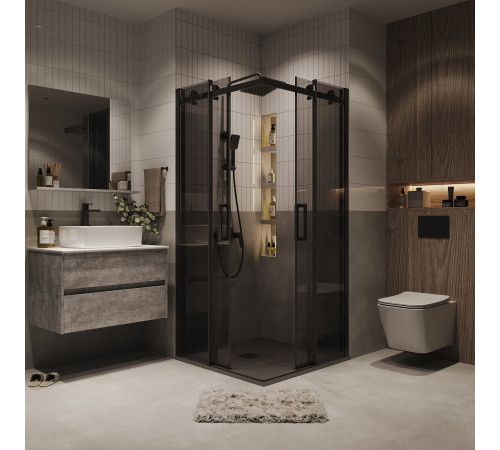 Душевое ограждение Grossman Classic 300.K33.04.8080.21.10 (80х80х195) квадрат,раздвижная,черный матовый,стекло тонированное