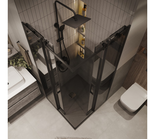 Душевое ограждение Grossman Classic 300.K33.04.8080.21.10 (80х80х195) квадрат,раздвижная,черный матовый,стекло тонированное