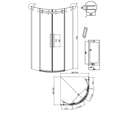 Душевое ограждение Grossman Classic 301.K33.04.1010.21.10 (100х100х195) четверть круга,раздвижная,черный матовый,стекло тонированное